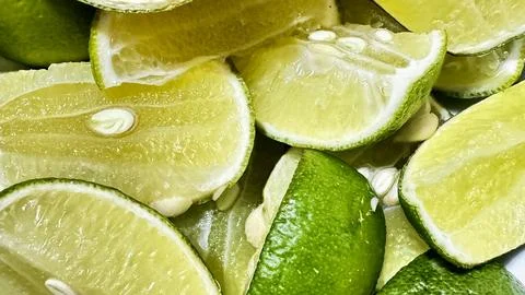 Fresh Lime Slices Close Up Texture Background (jeruk nipis) Stock Photos