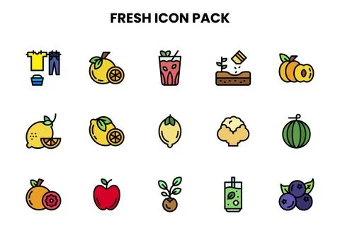 Fresh Lineal Color Bundle Icons Pack Stock Illustration