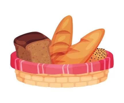 Fresh Loaf of Bread and Baton Rested in Bread Basket Vector Illustration 스톡 일러스트