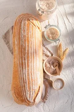 Fresh loaf of bread made with water and sourdough. Stock Photos