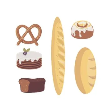 Fresh loaf of white wheat bread flat design element. Cartoon style food Stock Illustration