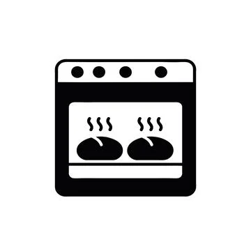 Fresh loaves of bread baking inside an oven silhouette icon Illustration