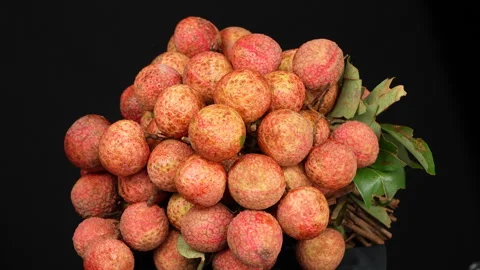 Fresh Lychee Bunch Rotating on Black Background Stock-Footage 337325967