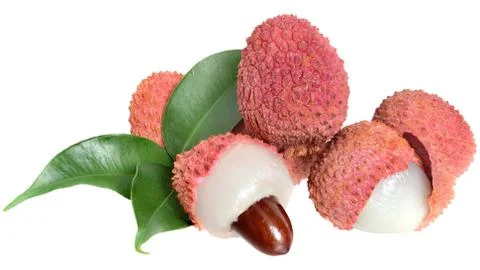 Fresh lychee exotic fruit with leaf isolated Stock Photos