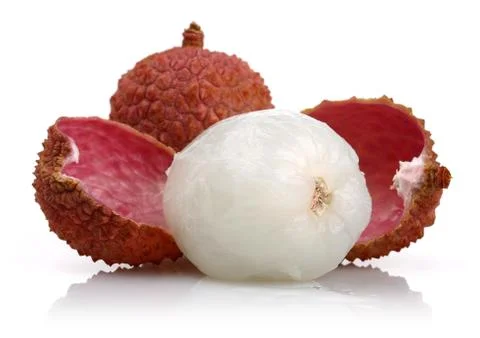 Fresh lychee fruit on white background Stock Photos