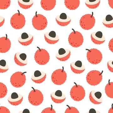 Fresh lychee seamless pattern. Exotic and tropical fruit seamless pattern. Иллюстрация