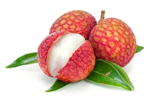 Fresh lychees isolated on white Stock Photos