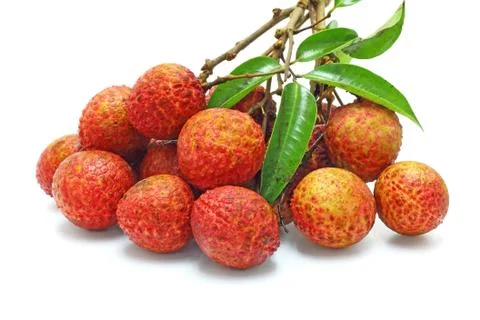 Fresh lychees isolated on white Stock Photos