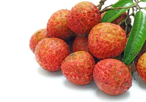 Fresh lychees isolated on white Stock Photos
