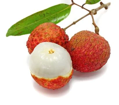 Fresh lychees isolated on white Stock Photos