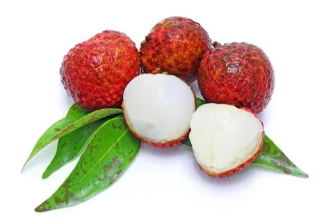 Fresh lychees isolated on white Stock Photos