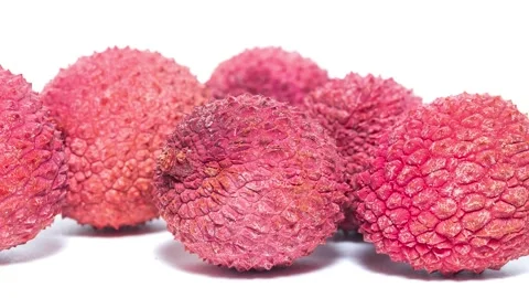 Fresh lychees on a white background Stock Footage 180901116