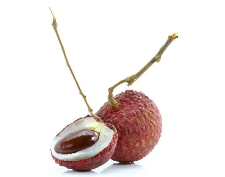 Fresh lychees on white background Stock Photos