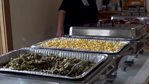 Fresh Macaroni and Green Beans in Catering Food Trays Stock-Footage 337637530