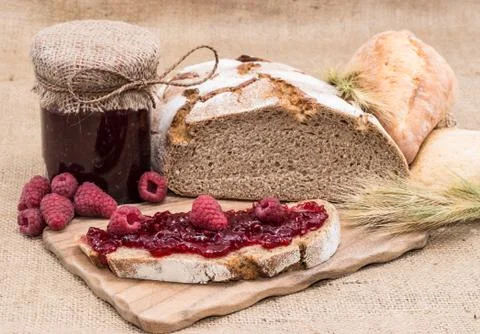 Fresh made raspberry jam Stock Photos