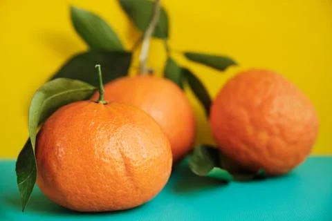 Fresh mandarin oranges fruit or tangerines with leaves Stock Photos