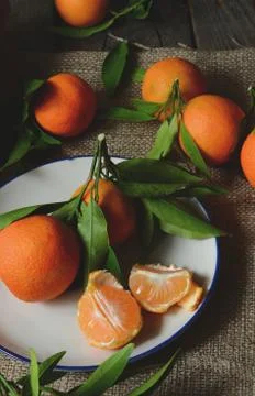 Fresh mandarins with leafs Stock Photos
