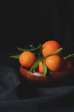 Fresh mandarins with leafs Stock Photos