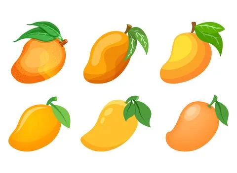 Fresh mango fruit icon set collection in flat style. Tropical plant vector .. Stock Illustration