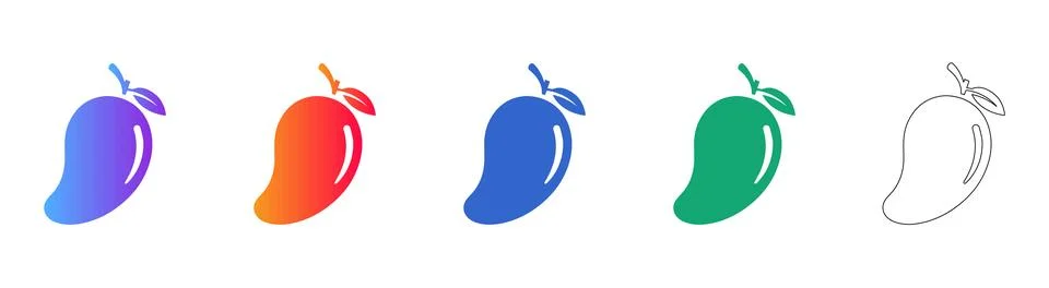 Fresh Mango Fruit Icon Set Stock Illustration
