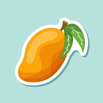 Fresh mango fruit sticker icon in flat style. Tropical plant vector illustr.. 스톡 일러스트
