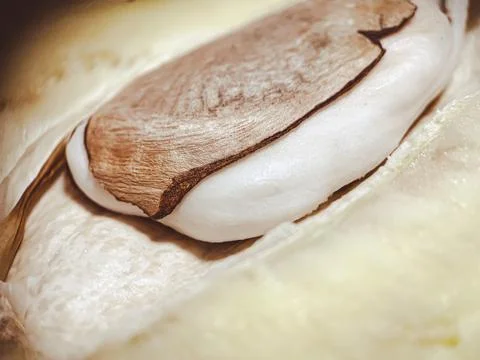 Fresh mango macro. The fruit pit is visible in detail Foto stock