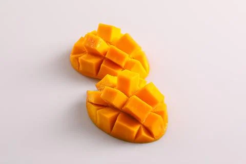 Fresh mango with mango slice and leaves Stock Photos