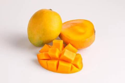 Fresh mango with mango slice and leaves Stock Photos