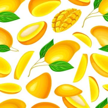 Fresh Mango Seamless Pattern Design with Bright Tropical Food Vector Template イラスト素材