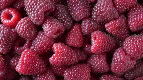 Fresh many red raspberry in background, close up, top view, rotates Stock Footage 217784108