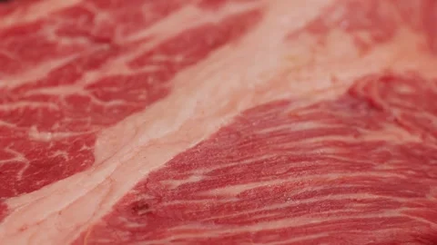 Fresh marbled beef with pepper, salt and rosemary close-up macro. Preparation to Stock Footage 262578291