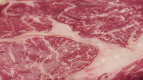 Fresh marbled beef with pepper, salt and rosemary close-up macro. Preparation to Stock Footage 267021284