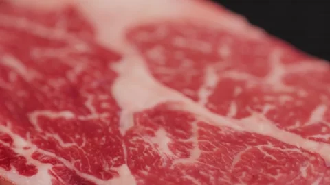 Fresh marbled beef with pepper, salt and rosemary close-up macro. Preparation to Stock Footage 268031747