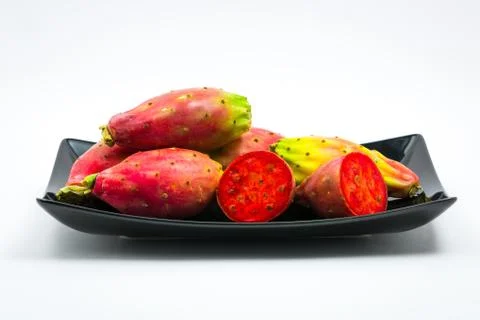 Fresh mature Prickly pears isolated on white background. Stock Photos
