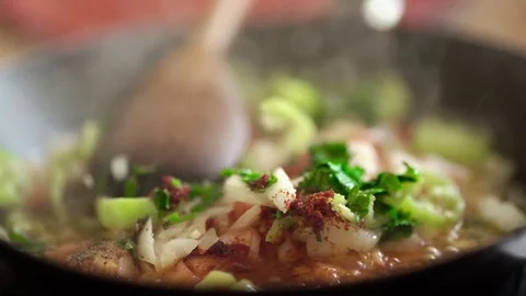 Fresh meal cooking, adding the materials stock video Stock Footage 84005584