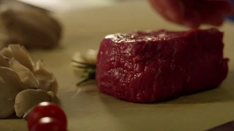 Fresh meat in slow motion Stock Footage 73605388
