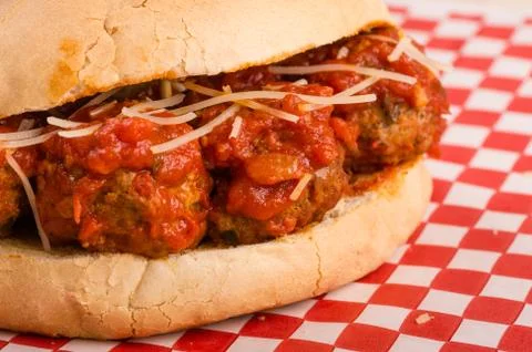Fresh meatball sub on a bun Foto stock