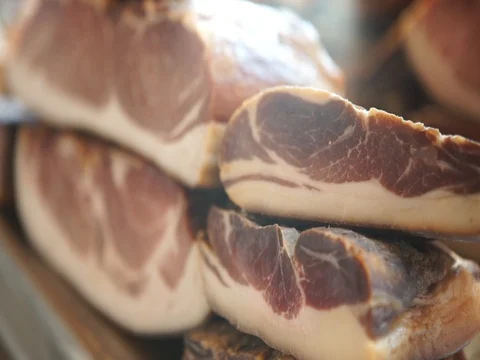 Fresh meaty bacon Stock Footage 79075337
