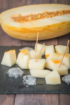 Fresh melon with ice Stock Photos