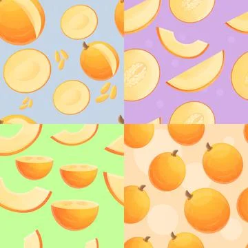 Fresh melon pattern set, cartoon style Stock Illustration