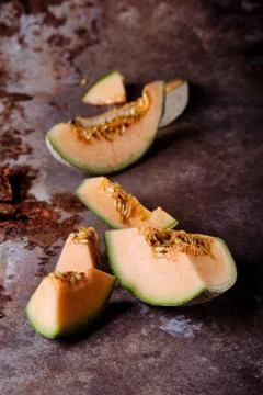 Fresh melon slices Stock Photos