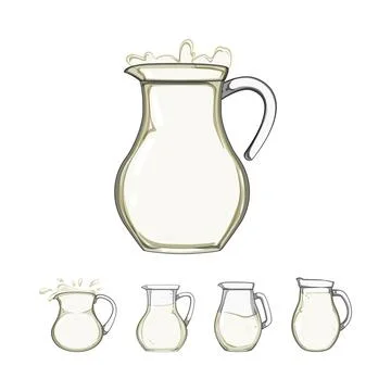 Fresh milk in pitchers with splash animation concept Stock Illustration