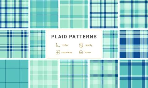 Fresh mint and navy blue seamless plaid pattern, a classic tartan design idea イラスト素材