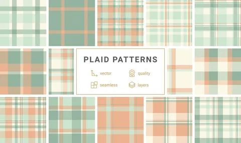 Fresh mint green and soft cream plaid seamless pattern with a classic tartan  库存插图