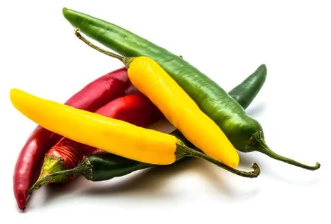 Fresh mixed chilli pepper isolated Stock Photos