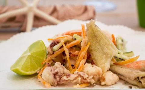 Fresh mixed fried fish Stock Photos