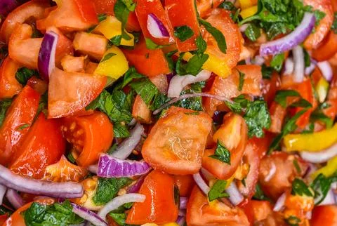 Fresh Mixed Vegetable Salad with Tomatoes Healthy Lifestyle Food Background Stock Photos