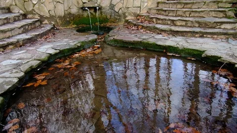 Fresh Mountain Spring and Reflective Pool Stock Footage 121845368
