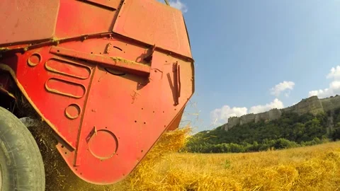 Fresh Mown Hay Falling Out Of Combine Stock Footage 140281380
