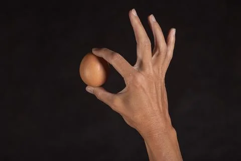 Fresh natural egg held between the fingers Stock Photos